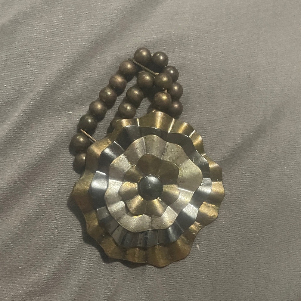 Metallic Flower Pendant with Beaded Chain